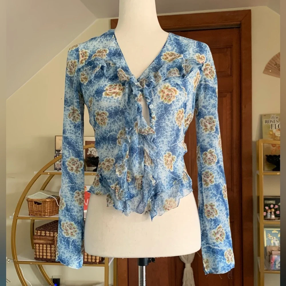 Vintage Y2K 100% Silk Long Sleeve Button down top - Picture 3 of 6